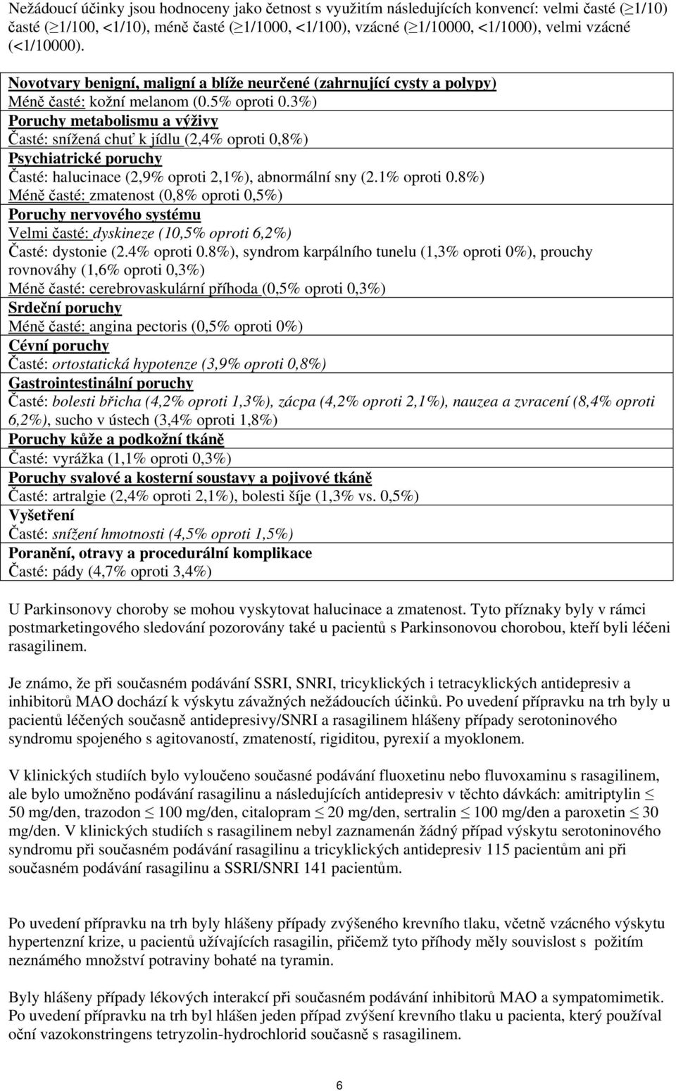 3%) Poruchy metabolismu a výživy Časté: snížená chuť k jídlu (2,4% oproti 0,8%) Psychiatrické poruchy Časté: halucinace (2,9% oproti 2,1%), abnormální sny (2.1% oproti 0.