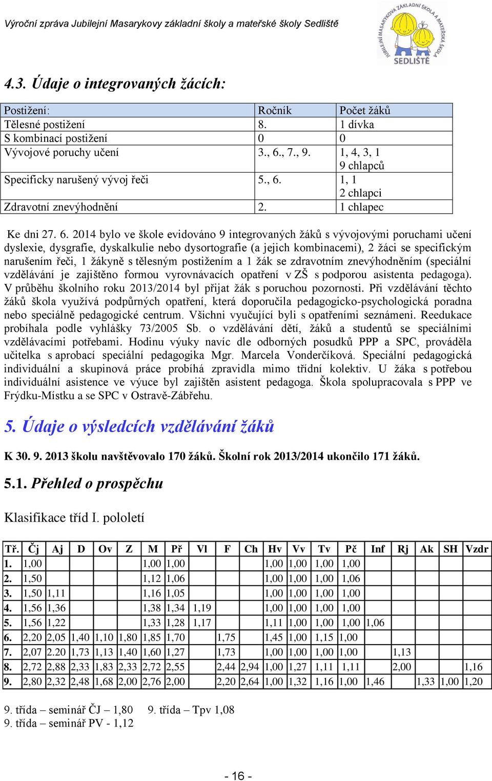 1, 1 2 chlapci Zdravotní znevýhodnění 2. 1 chlapec Ke dni 27. 6.