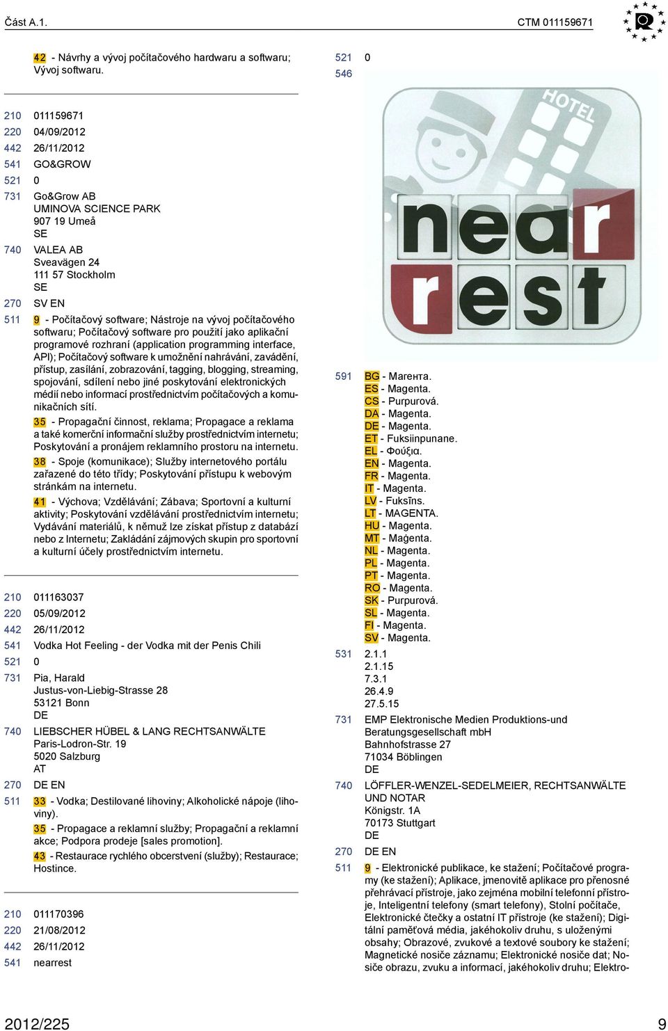 software pro použití jako aplikační programové rozhraní (application programming interface, API); Počítačový software k umožnění nahrávání, zavádění, přístup, zasílání, zobrazování, tagging,