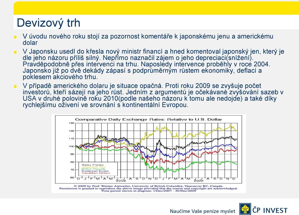 Japonsko jiţ po dvě dekády zápasí s podprůměrným růstem ekonomiky, deflací a poklesem akciového trhu. V případě amerického dolaru je situace opačná.