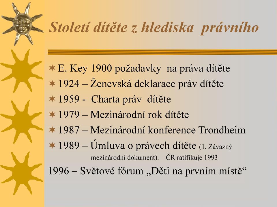 Charta práv dítěte 1979 Mezinárodní rok dítěte 1987 Mezinárodní konference