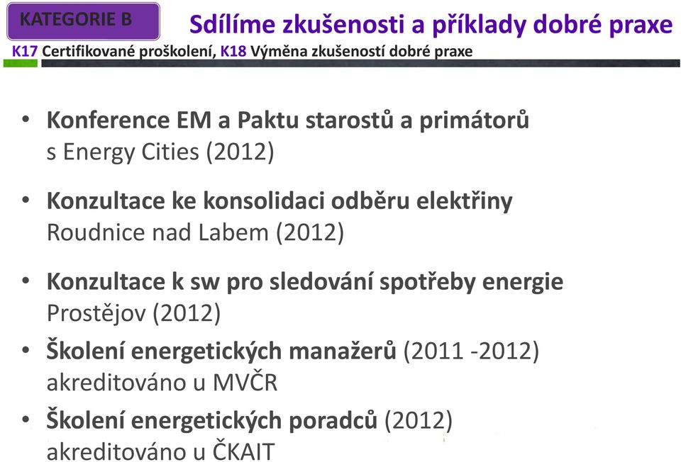 odběru elektřiny ř Roudnice nad Labem (2012) Konzultace k sw pro sledování spotřeby energie Prostějov (2012)