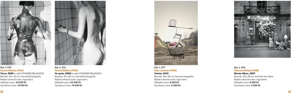 18 000 Kč  016 Fárová Gábina (1963) Ve sprše, 2000 (z cyklu POVINNÉ RELAXACE) Rozměr: 45 x 60 cm, černobílá fotografie Odhadní cena: 54 000 Kč