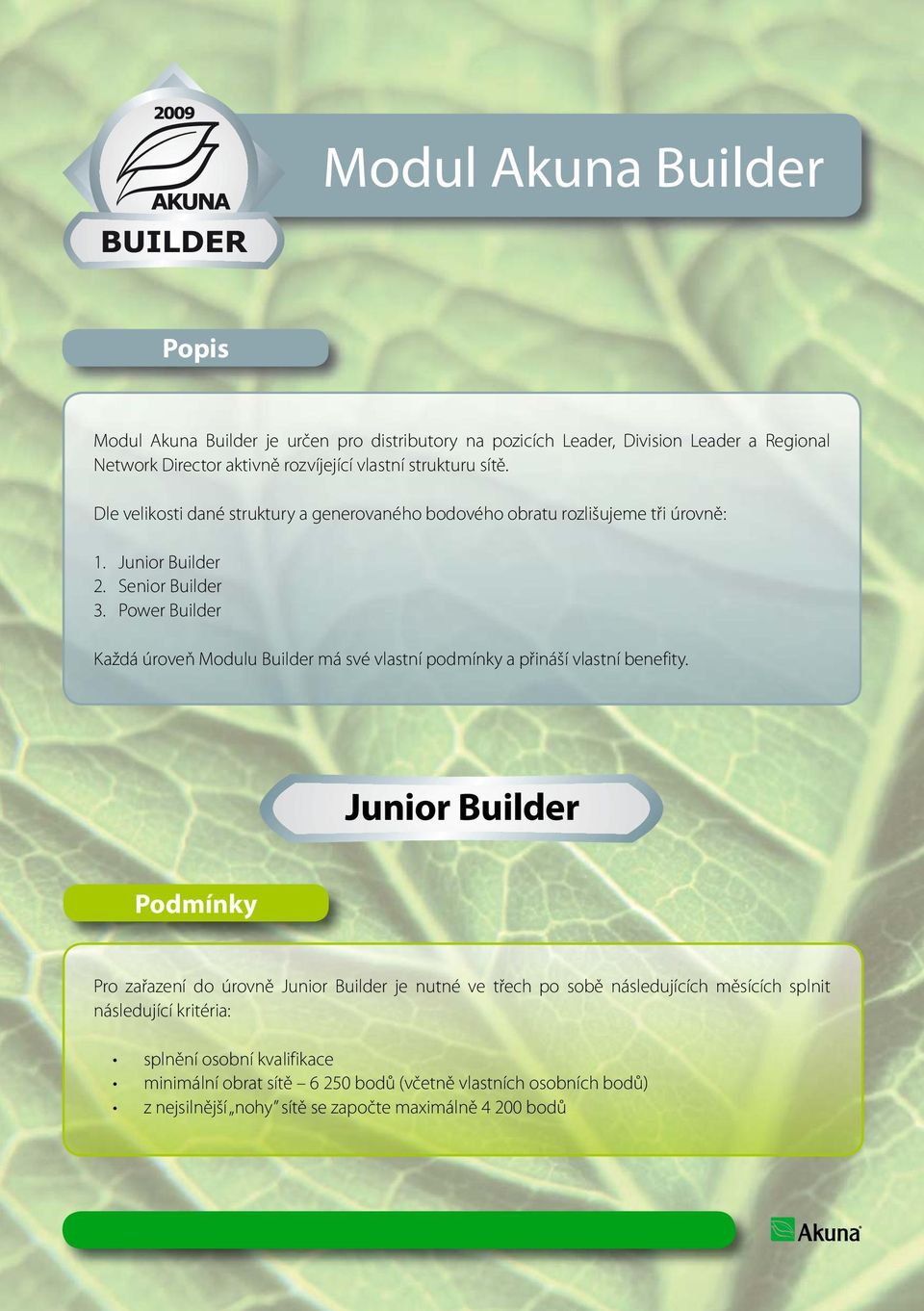 Power Builder Každá úroveň Modulu Builder má své vlastní podmínky a přináší vlastní benefity.
