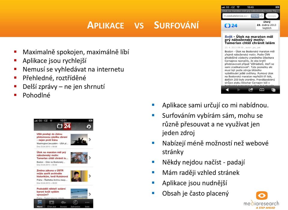 Surfováním vybírám sám, mohu se různě přesouvat a ne využívat jen jeden zdroj Nabízejí méně možností než