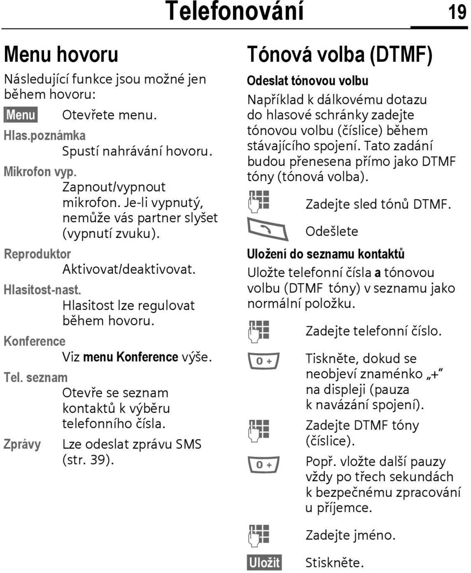 seznam Otevře se seznam kontaktů k výběru telefonního čísla. Zprávy Lze odeslat zprávu SMS (str. 39).