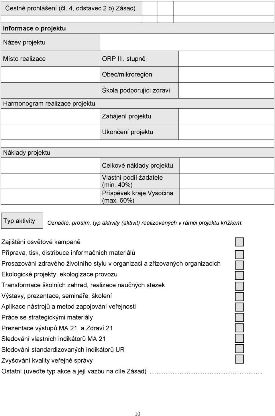 40%) Příspěvek kraje Vysočina (max.