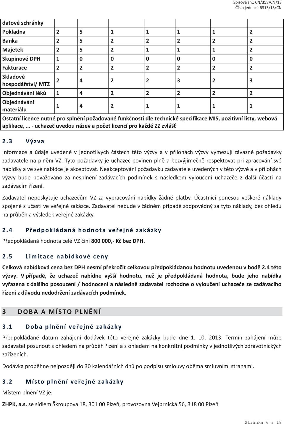 licencí pro každé ZZ zvlášť 2. 3 Výzva Informace a údaje uvedené v jednotlivých částech této výzvy a v přílohách výzvy vymezují závazné požadavky zadavatele na plnění VZ.