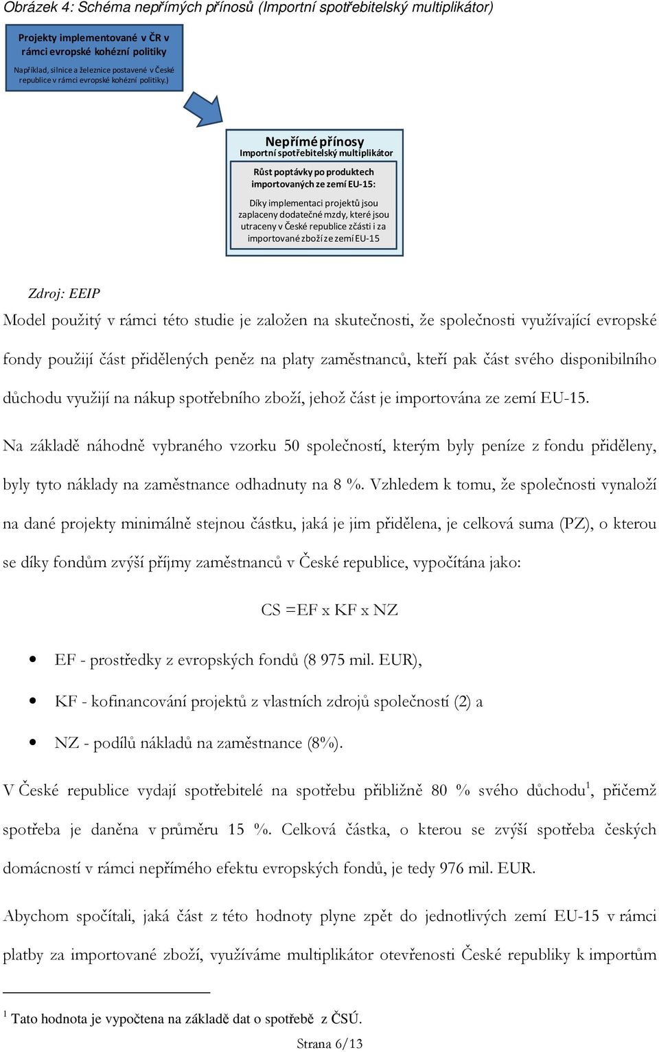 ) Nepřímé přínosy Importní spotřebitelský multiplikátor Růst poptávky po produktech importovaných ze zemí EU-15: Díky implementaci projektů jsou zaplaceny dodatečné mzdy, které jsou utraceny v České