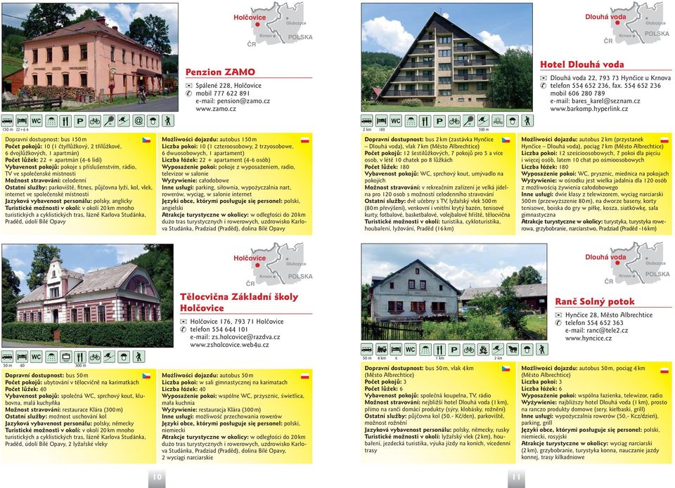 cz 150 m 22+4-6 2 km 180 500 m Dopravní dostupnost: bus 150 m Počet pokojů: 10 (1 čtyřlůžkový, 2 třílůžkové, 6 dvojlůžkových, 1 apartmán) Počet lůžek: 22 + apartmán (4-6 lidí) Vybavenost pokojů: