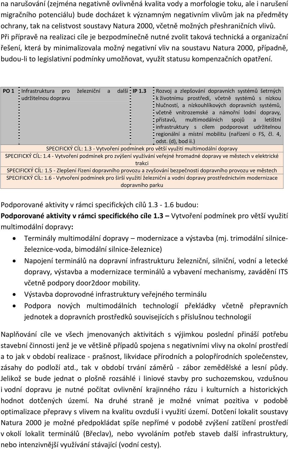 Při přípravě na realizaci cíle je bezpodmínečně nutné zvolit taková technická a organizační řešení, která by minimalizovala možný negativní vliv na soustavu Natura 2000, případně, budou-li to