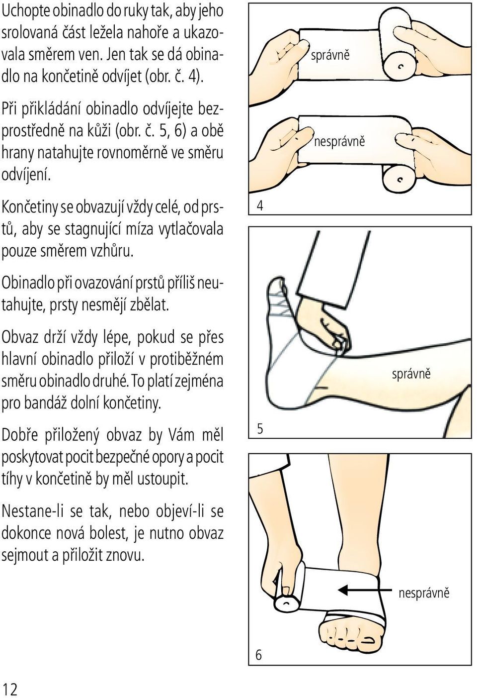 Končetiny se obvazují vždy celé, od prstů, aby se stagnující míza vytlačovala pouze směrem vzhůru. Obinadlo při ovazování prstů příliš neutahujte, prsty nesmějí zbělat.