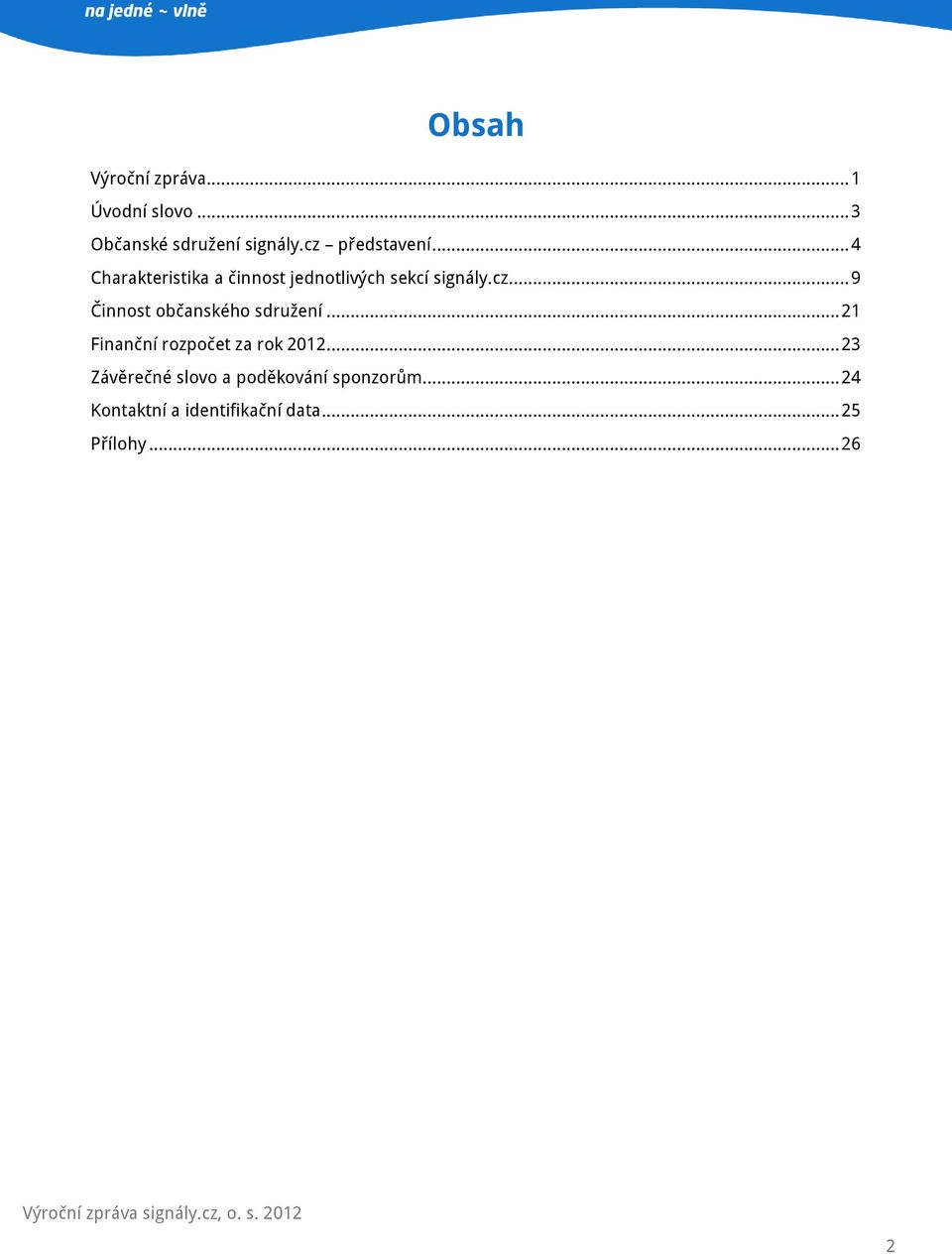 .. 21 Finanční rozpočet za rok 2012... 23 Závěrečné slovo a poděkování sponzorům.