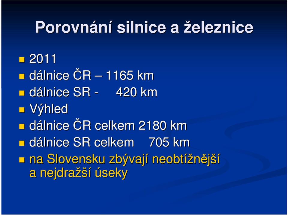 R celkem 2180 km dálnice SR celkem 705 km na