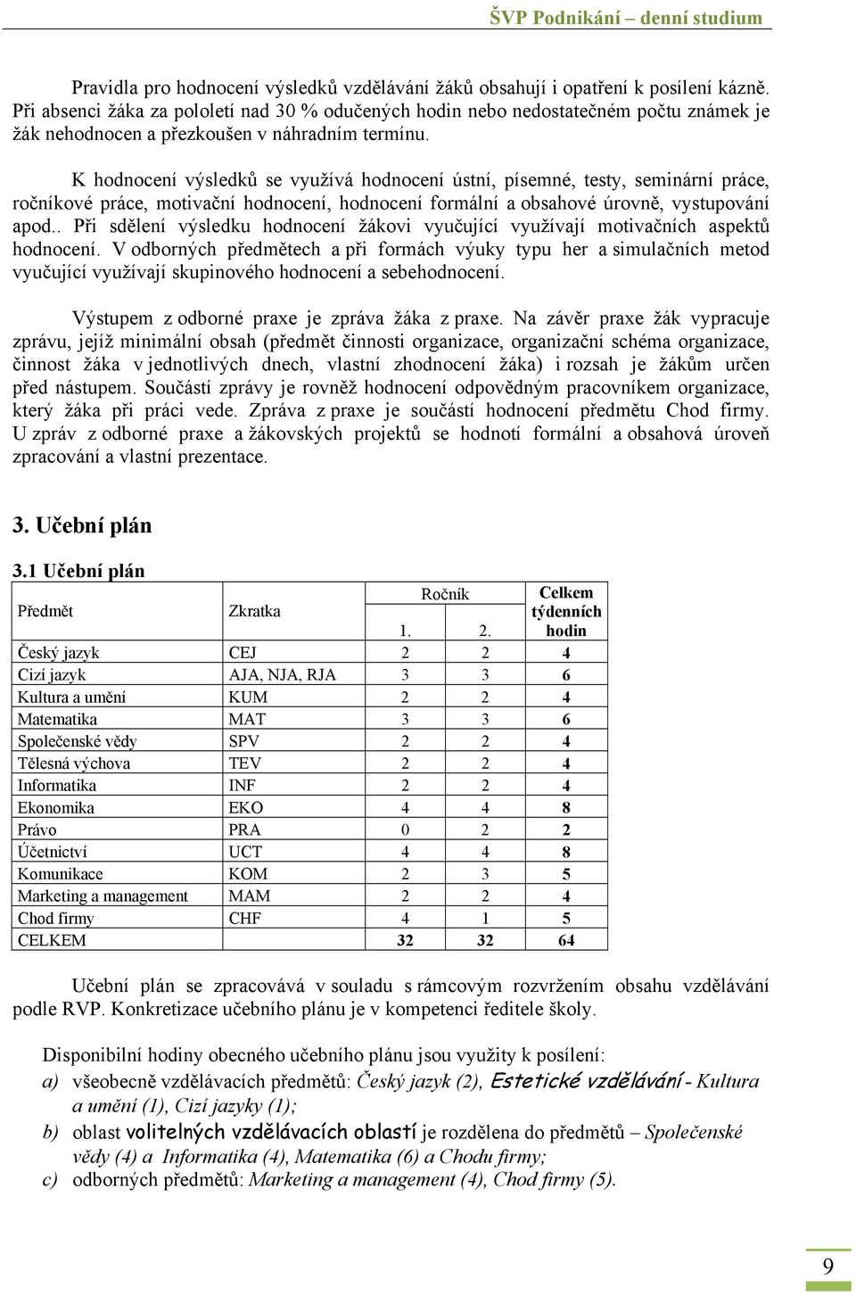 K hodnocení výsledků se využívá hodnocení ústní, písemné, testy, seminární práce, ročníkové práce, motivační hodnocení, hodnocení formální a obsahové úrovně, vystupování apod.