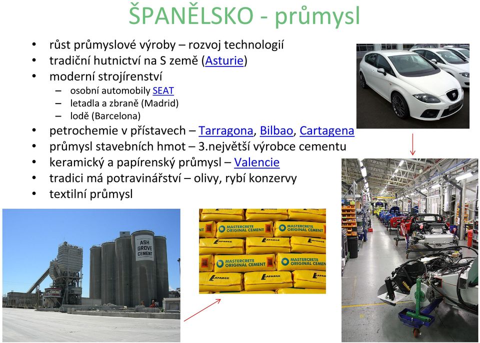 petrochemie v přístavech Tarragona, Bilbao, Cartagena průmysl stavebních hmot 3.