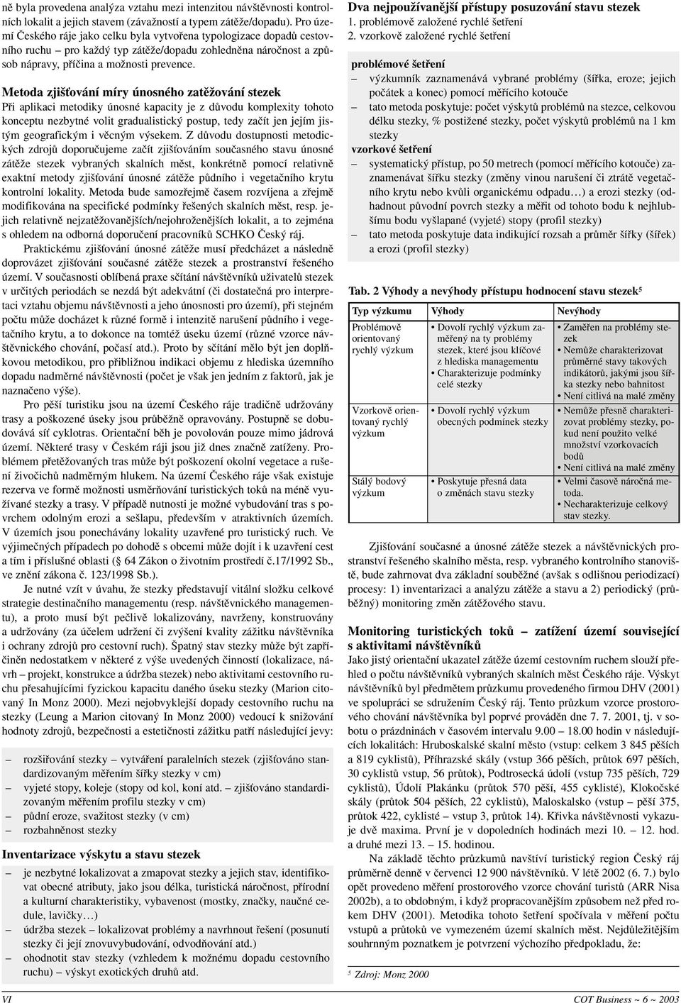 Metoda zji Èování míry únosného zatûïování stezek Pfii aplikaci metodiky únosné kapacity je z dûvodu komplexity tohoto konceptu nezbytné volit gradualistick postup, tedy zaãít jen jejím jist m