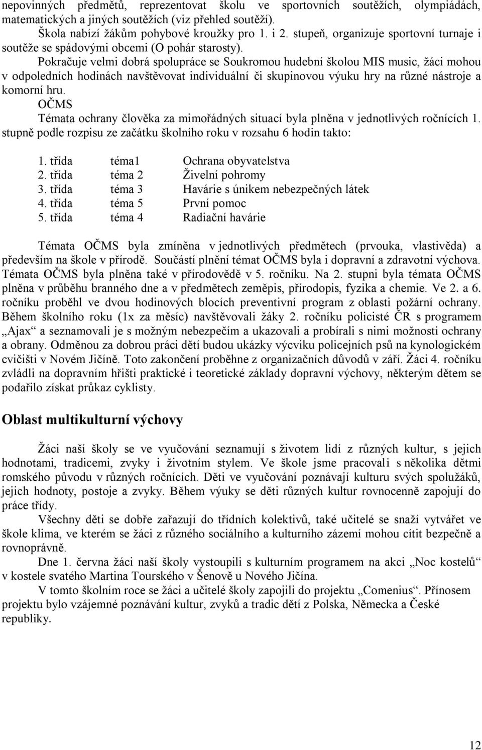 Pokračuje velmi dobrá spolupráce se Soukromou hudební školou MIS music, žáci mohou v odpoledních hodinách navštěvovat individuální či skupinovou výuku hry na různé nástroje a komorní hru.