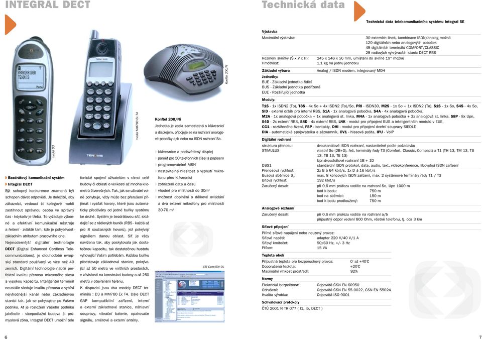 jednu jednotku Základní výbava Analog / ISDN modem, integrovaný MOH Jednotky: BUE - Základní jednotka řídící BUS - Základní jednotka podřízená EUE - Rozšiřující jednotka Moduly: model D3 Bezdrátový