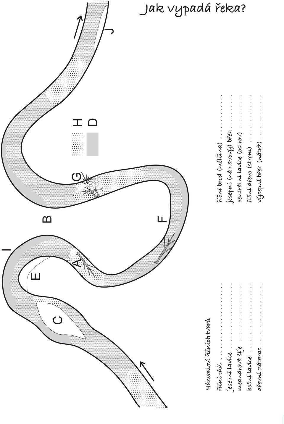 .. Jesepní (náplavový) břeh... í ní brod (m l ina)............. Centrální lavice (ostrov)... jesepní (náplavový) b eh.......... Říční dřevo (strom).