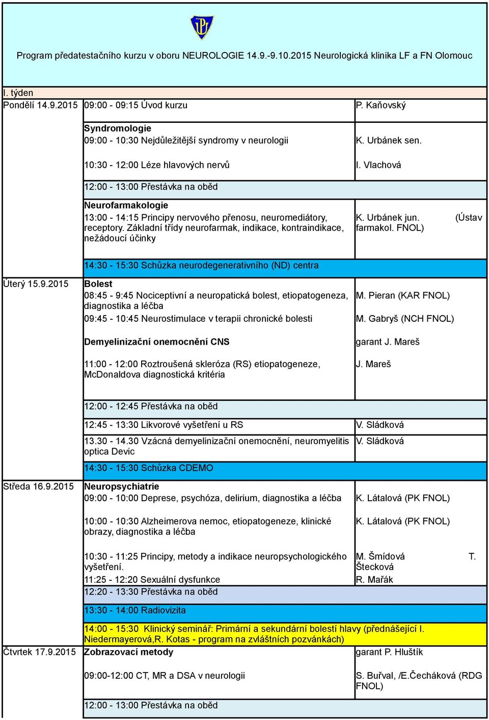 Základní třídy neurofarmak, indikace, kontraindikace, nežádoucí účinky K. Urbánek jun. (Ústav farmakol. Úterý 15.9.