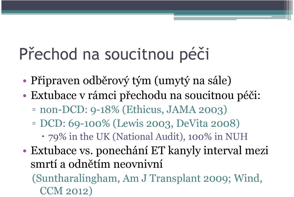 DeVita 2008) 79% in the UK (National Audit), 100% in NUH Extubace vs.