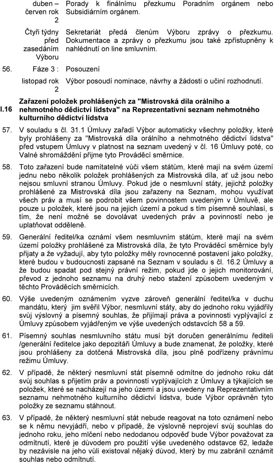 Zařazení položek prohlášených za "Mistrovská díla orálního a nehmotného dědictví lidstva" na Reprezentativní seznam nehmotného kulturního dědictví lidstva 57. V souladu s čl. 31.