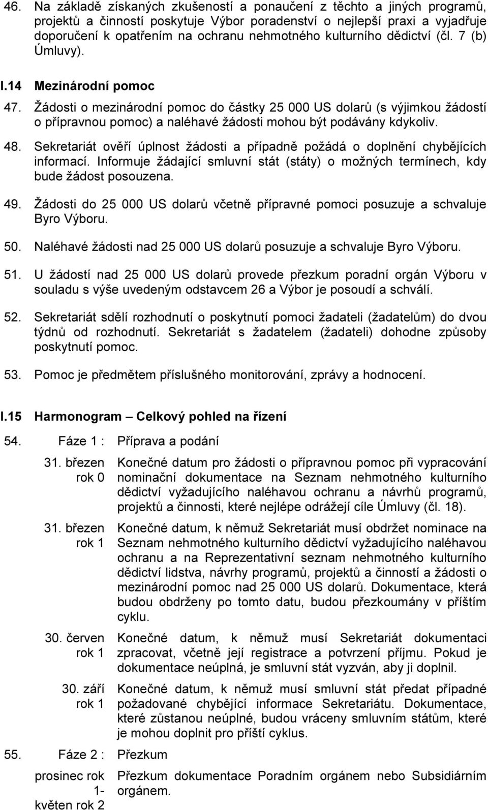 Žádosti o mezinárodní pomoc do částky 25 000 US dolarů (s výjimkou žádostí o přípravnou pomoc) a naléhavé žádosti mohou být podávány kdykoliv. 48.