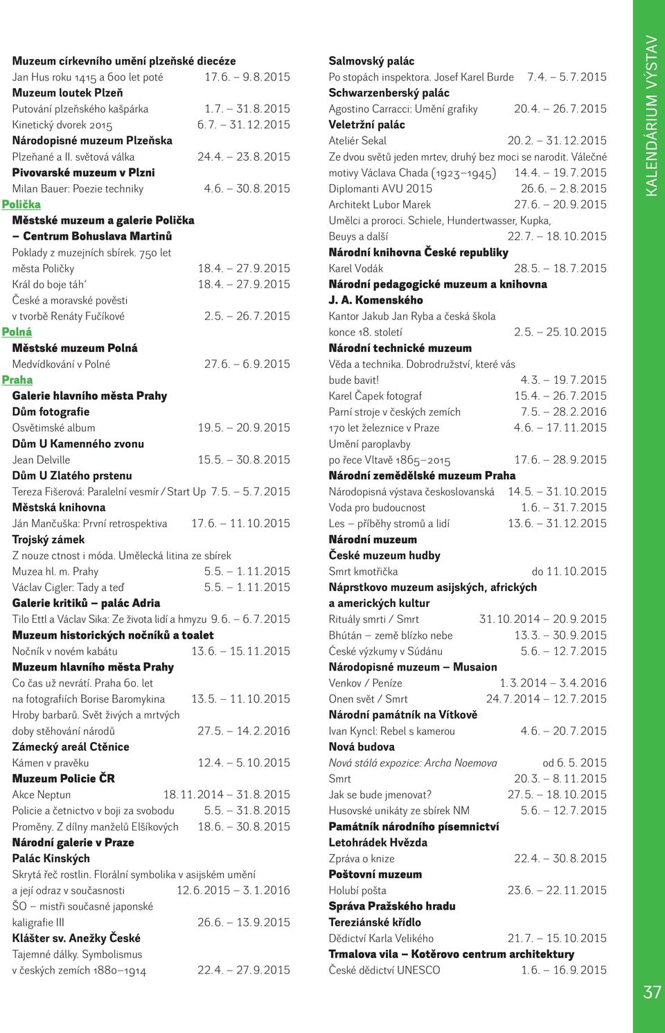 750 let města Poličky 18. 4. 27. 9. 2015 Král do boje táh 18. 4. 27. 9. 2015 České a moravské pověsti v tvorbě Renáty Fučíkové 2. 5. 26. 7. 2015 Polná Městské muzeum Polná Medvídkování v Polné 27. 6.