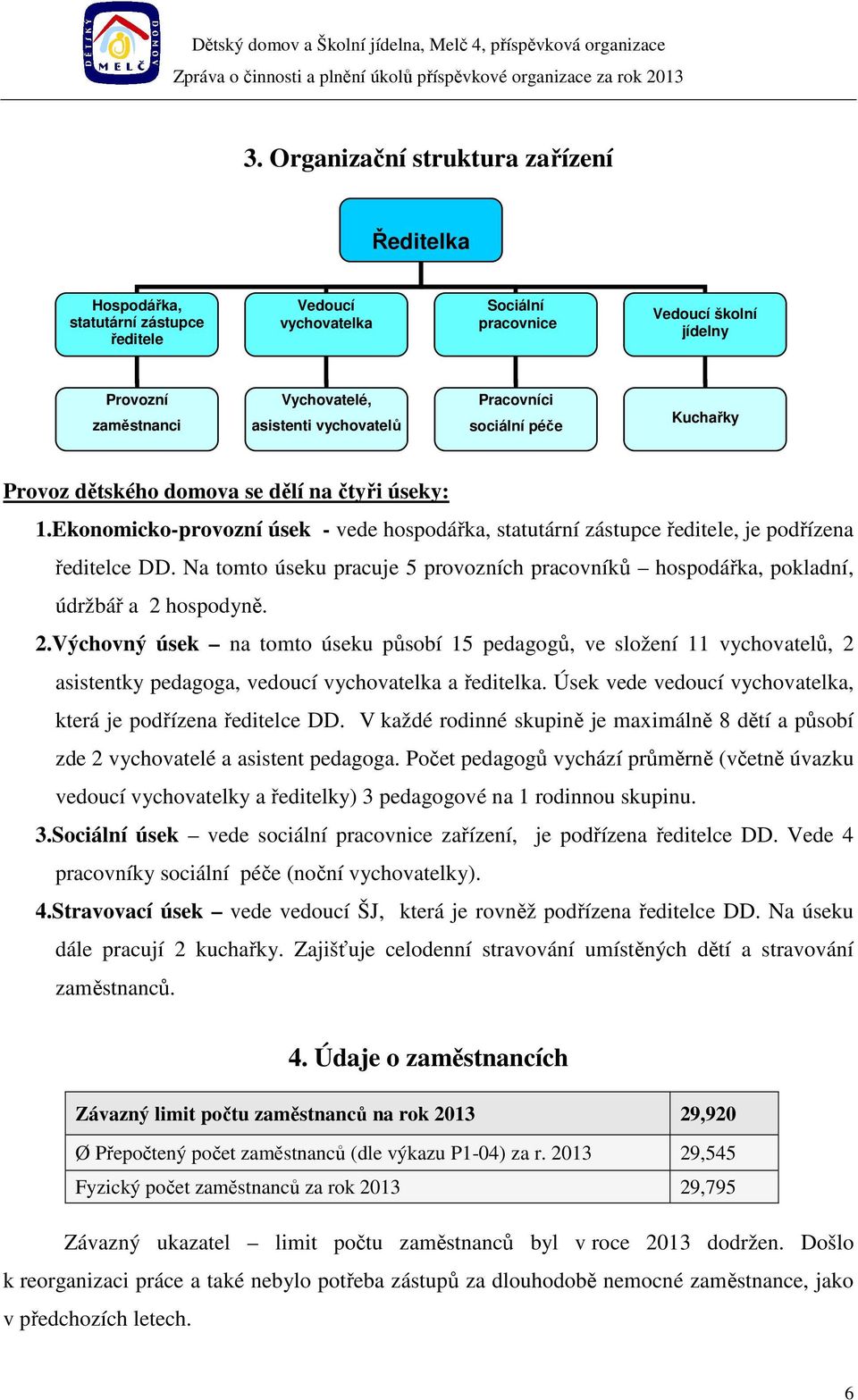 Na tomto úseku pracuje 5 provozních pracovníků hospodářka, pokladní, údržbář a 2 