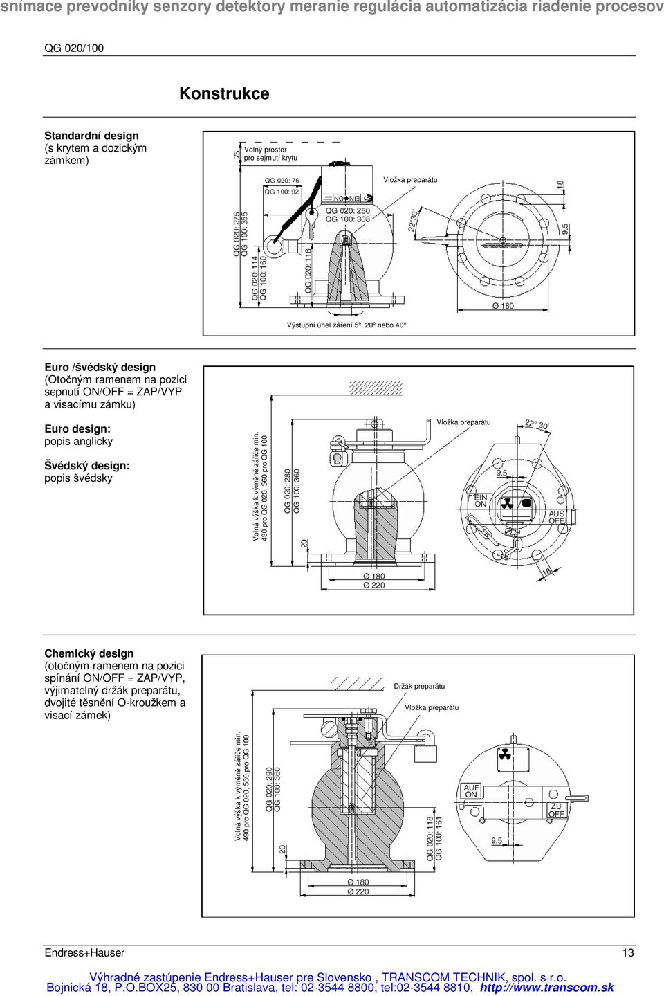 430 pro QG 020, 560 pro QG 100 ič zář ně Vložka preparátu Chemický design (otočným ramenem na pozici spínání ON/OFF = ZAP/VYP, výjimatelný držák preparátu,