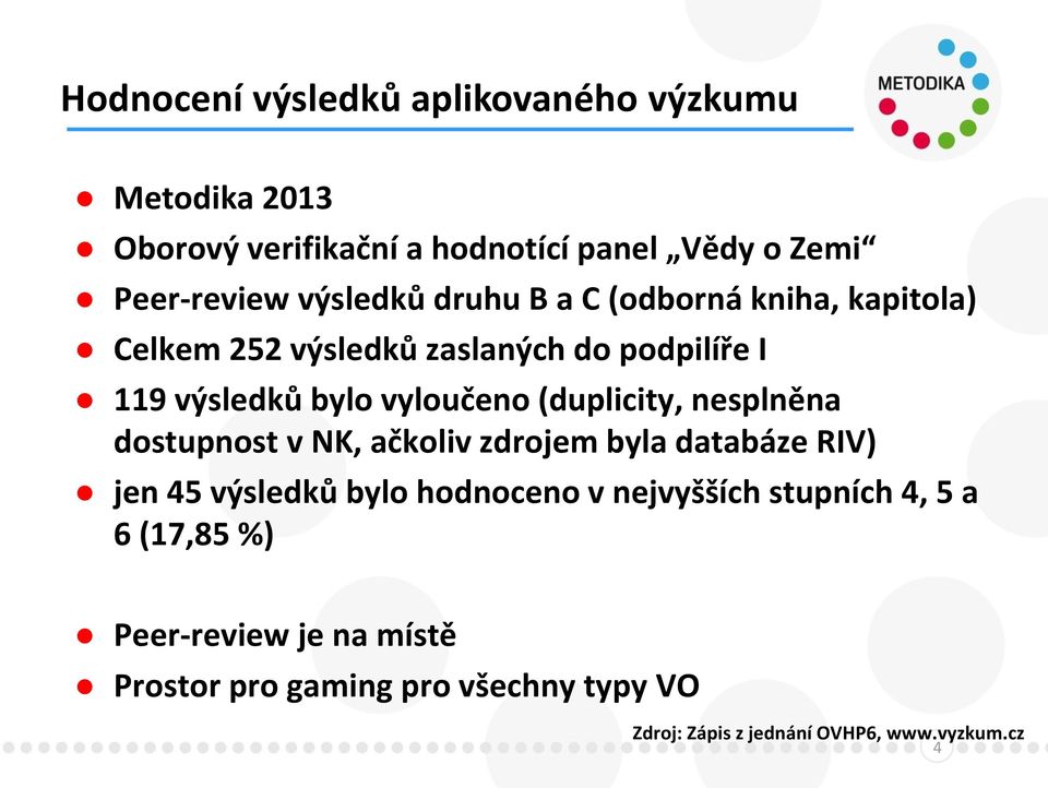 (duplicity, nesplněna dostupnost v NK, ačkoliv zdrojem byla databáze RIV) jen 45 výsledků bylo hodnoceno v nejvyšších