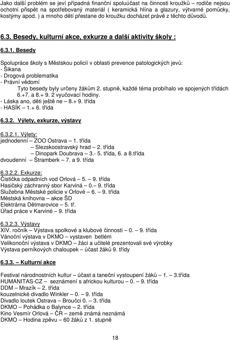 Besedy Spolupráce školy s Městskou policií v oblasti prevence patologických jevů: - Šikana - Drogová problematika - Právní vědomí Tyto besedy byly určeny žákům 2.