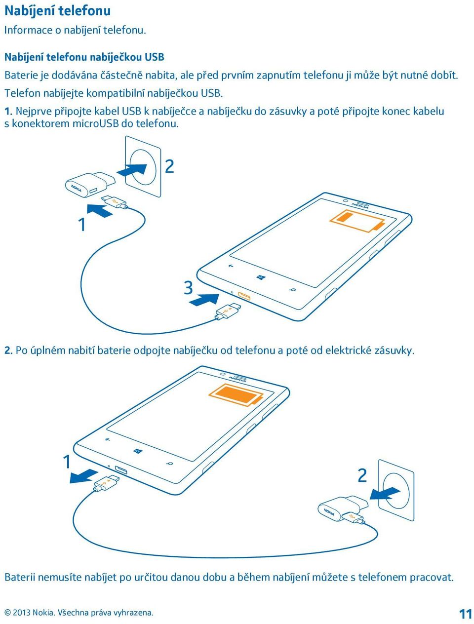 Telefon nabíjejte kompatibilní nabíječkou USB. 1.