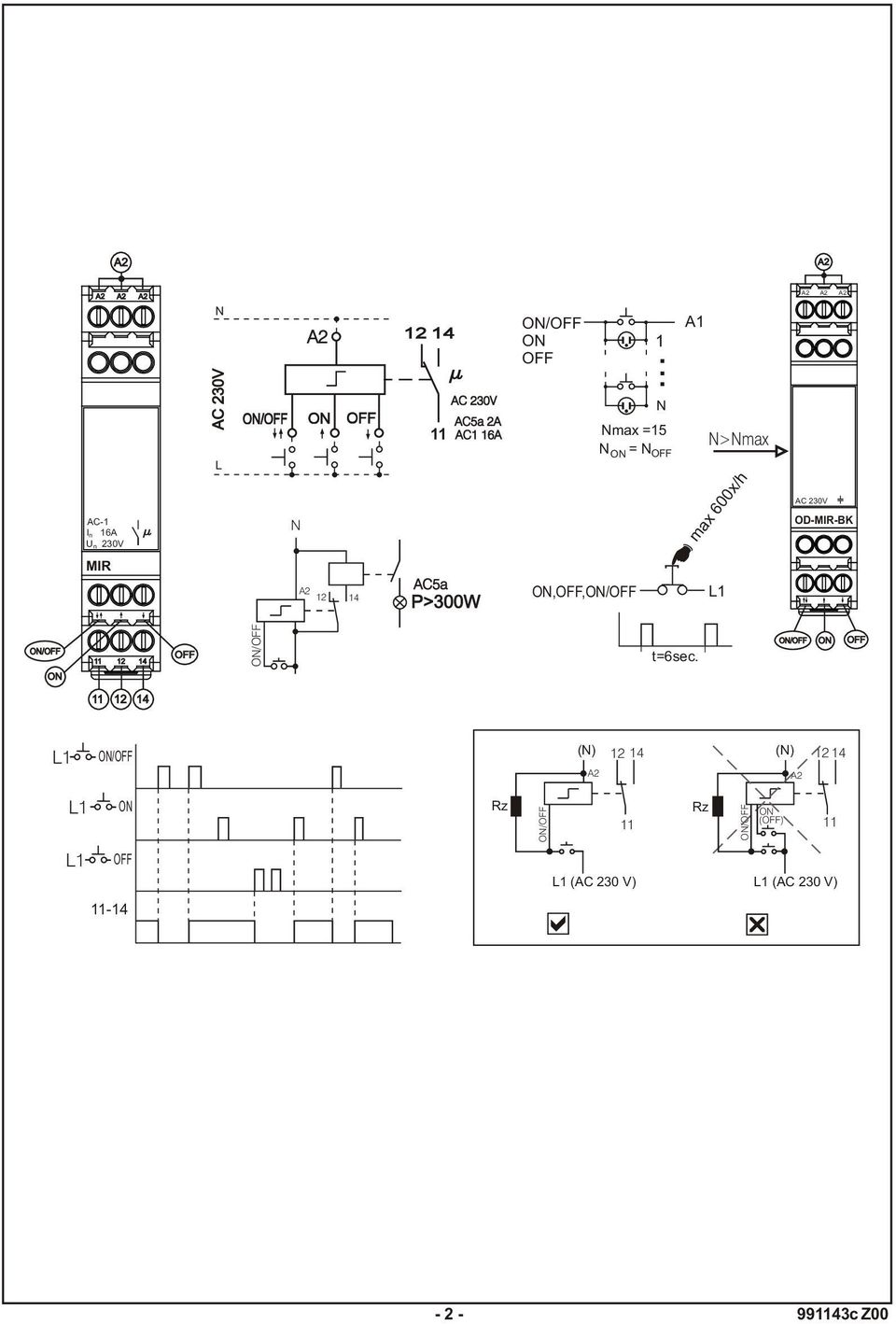 /h L 60 AC 230V OD-MIR-BK ax AC-1 In 16A Un 230V m N MIR