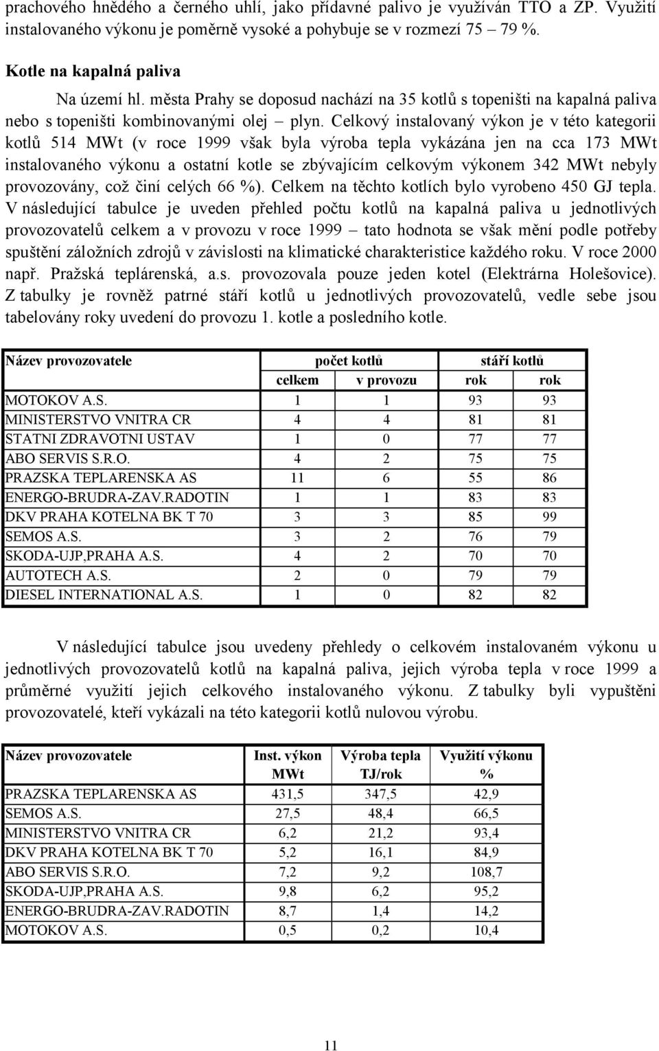 Celkový instalovaný výkon je v této kategorii kotlů 514 MWt (v roce 1999 však byla výroba tepla vykázána jen na cca 173 MWt instalovaného výkonu a ostatní kotle se zbývajícím celkovým výkonem 342 MWt