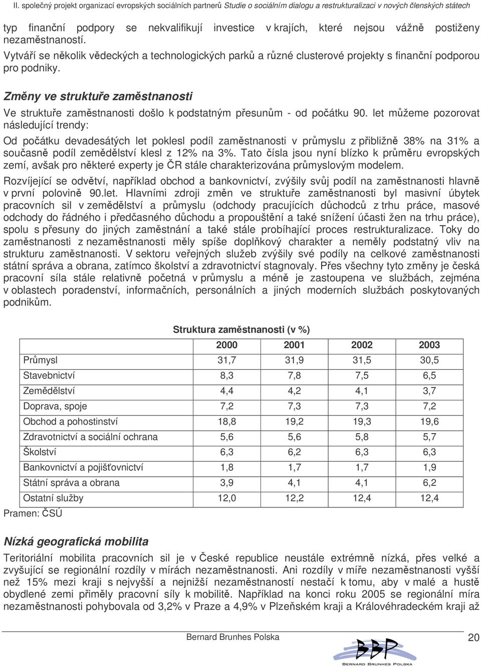 Zmny ve struktue zamstnanosti Ve struktue zamstnanosti došlo k podstatným pesunm - od poátku 90.