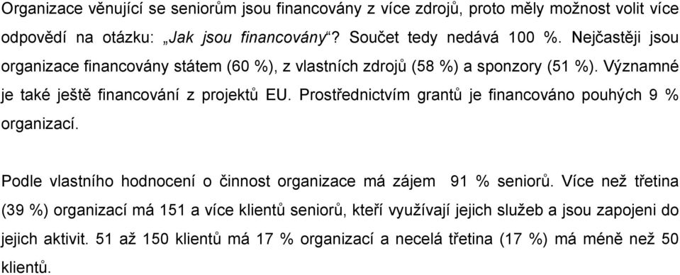 Významné je také ještě financování z projektů EU. Prostřednictvím grantů je financováno pouhých % organizací.