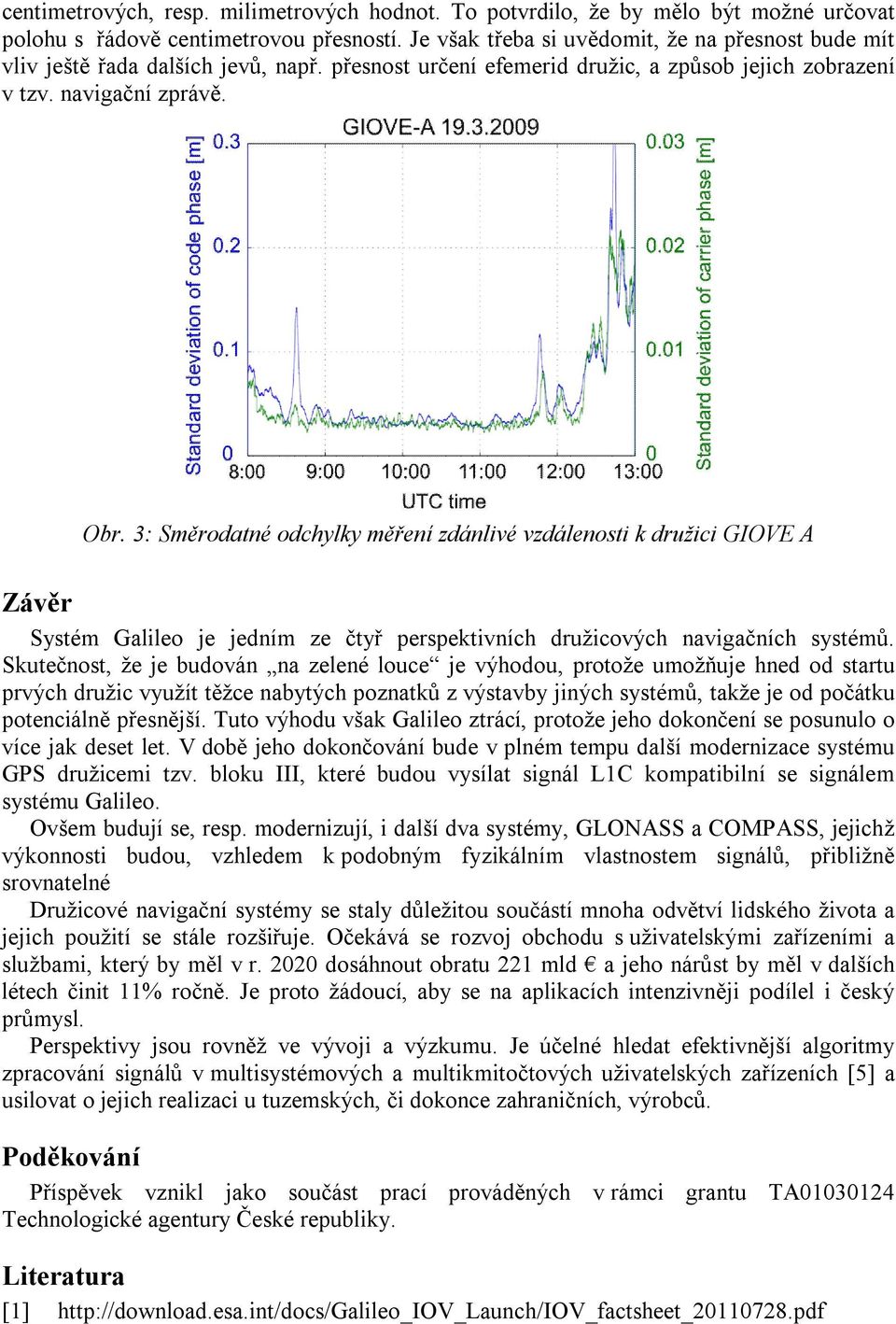 3: Směrodatné odchylky měření zdánlivé vzdálenosti k družici GIOVE A Závěr Systém Galileo je jedním ze čtyř perspektivních družicových navigačních systémů.