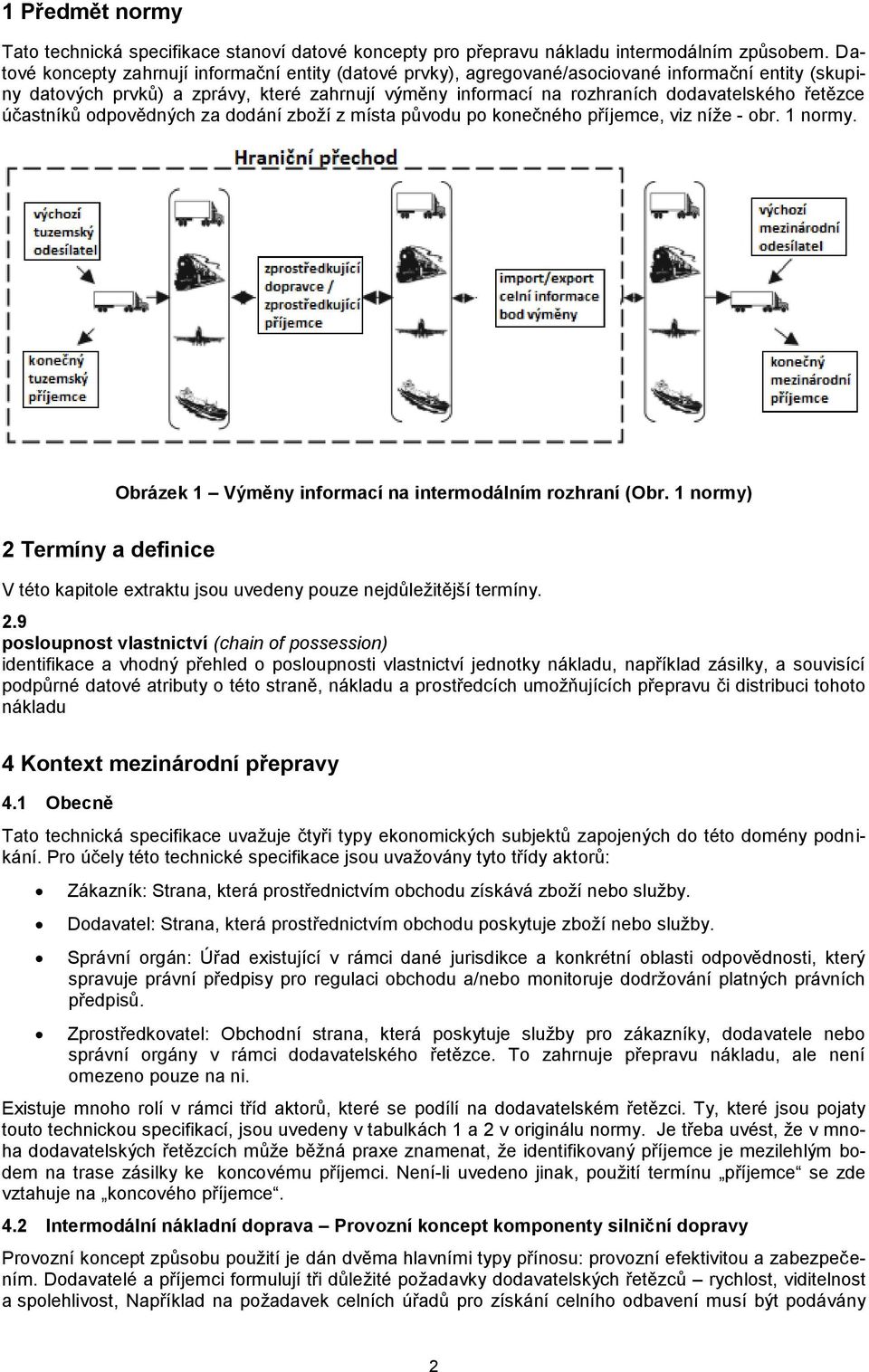 řetězce účastníků odpovědných za dodání zboží z místa původu po konečného příjemce, viz níže - obr. 1 normy. Obrázek 1 Výměny informací na intermodálním rozhraní (Obr.