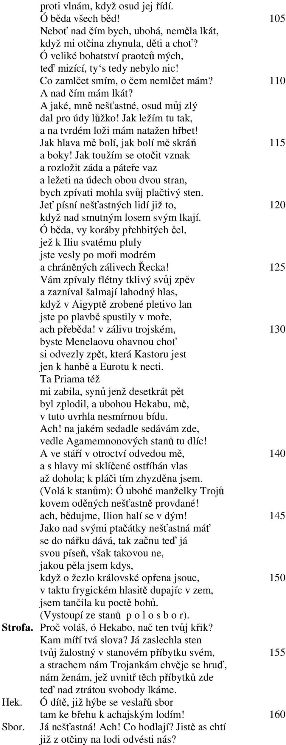 Jak hlava mě bolí, jak bolí mě skráň 115 a boky! Jak toužím se otočit vznak a rozložit záda a páteře vaz a ležeti na údech obou dvou stran, bych zpívati mohla svůj plačtivý sten.