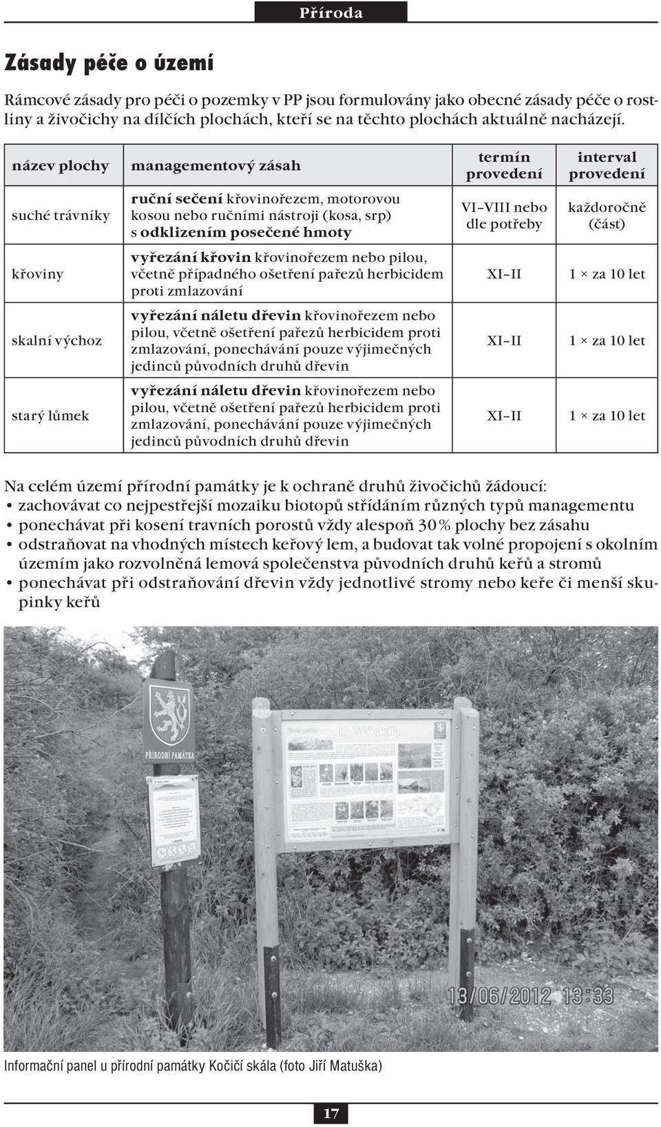 každoročně (část) křoviny vyřezání křovin křovinořezem nebo pilou, včetně případného ošetření pařezů herbicidem proti zmlazování XI II 1 za 10 let skalní výchoz vyřezání náletu dřevin křovinořezem