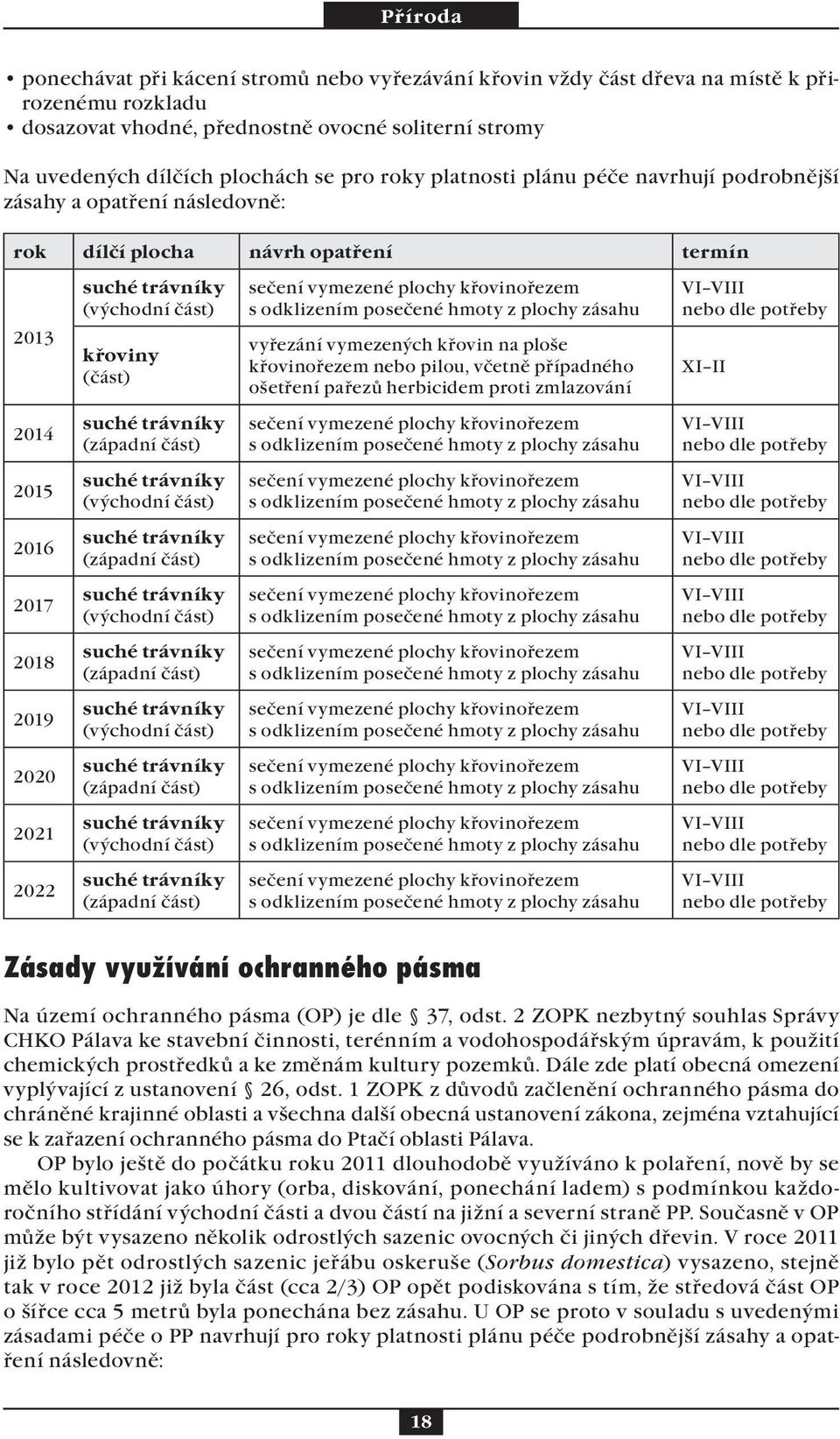 pilou, včetně případného ošetření pařezů herbicidem proti zmlazování XI II 014 (západní část) 015 (východní část) 016 (západní část) 017 (východní část) 018 (západní část) 019 (východní část) 00