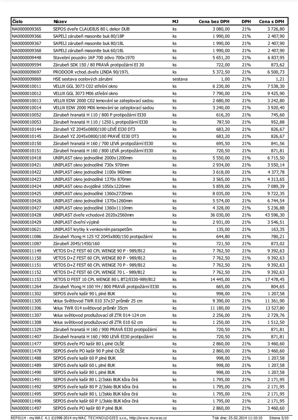 / 80 PRAVÁ protipožární EI 30 ks 722,00 21% 873,62 NA0000009697 PRODOOR vchod.