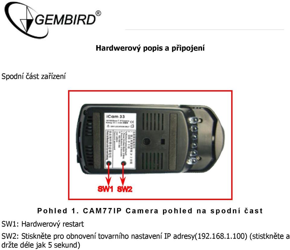 restart SW2: Stiskněte pro obnovení tovarního nastavení IP