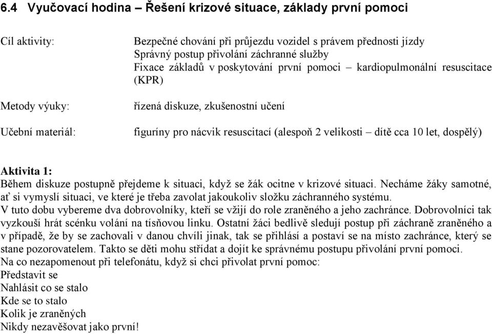 dospělý) Aktivita 1: Během diskuze postupně přejdeme k situaci, když se žák ocitne v krizové situaci.