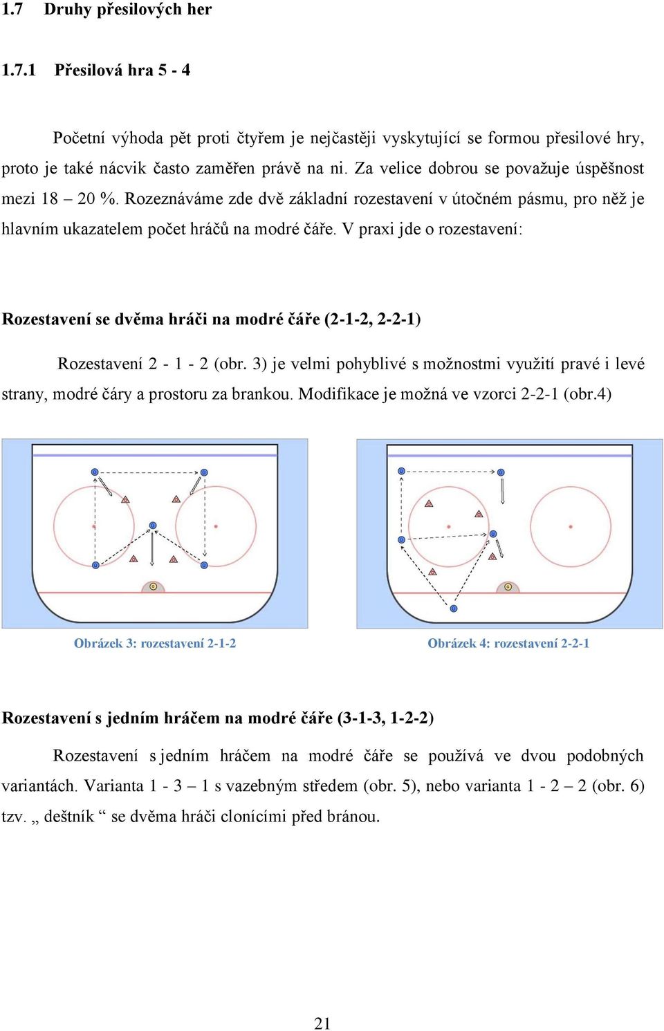 V praxi jde o rozestavení: Rozestavení se dvěma hráči na modré čáře (2-1-2, 2-2-1) Rozestavení 2-1 - 2 (obr.