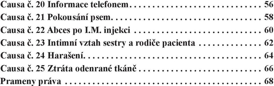 23 Intimní vztah sestry a rodiče pacienta.............. 62 Causa č. 24 Harašení....................................... 64 Causa č.