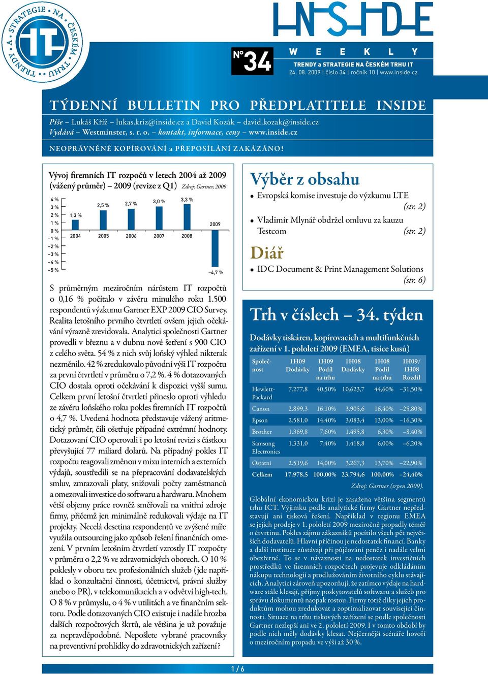 2009 4,7 % S průměrným meziročním nárůstem IT rozpočtů o 0,16 % počítalo v závěru minulého roku 1.500 respondentů výzkumu Gartner EXP 2009 CIO Survey.