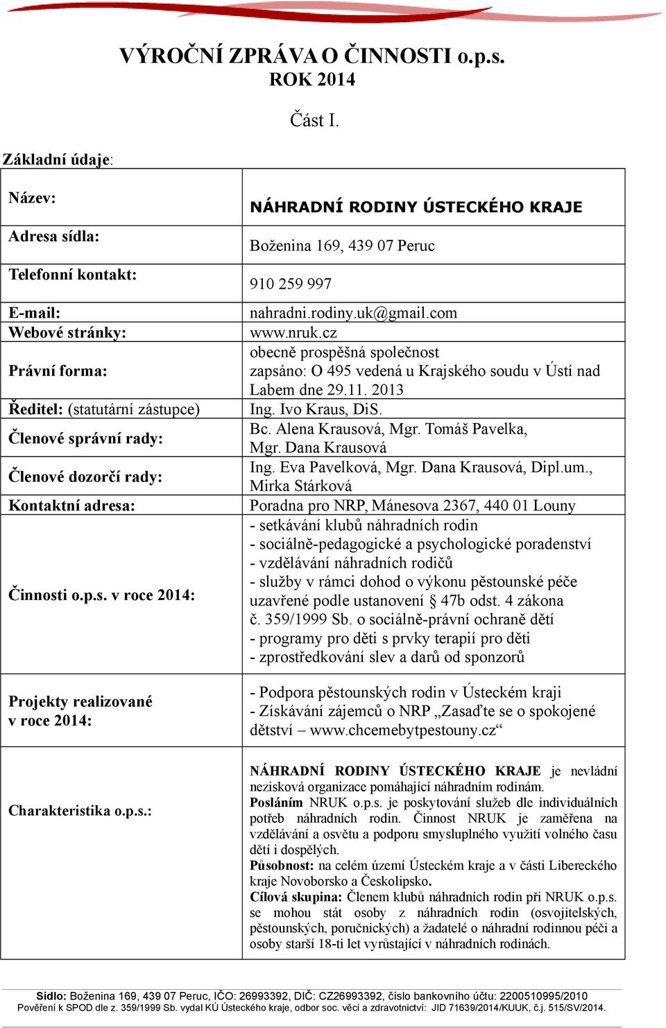 p.s.: NÁHRADNÍ RODINY ÚSTECKÉHO KRAJE Boženina 169, 439 07 Peruc 910 259 997 nahradni.rodiny.uk@gmail.com www.nruk.